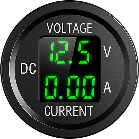 Voltmètre Numérique LED - 6 V à 48 V DC - Étanche - Pour Voiture Moto Camion Bateau Yacht - Affichage Tension et Courant - 10 A - Vert (1/5)