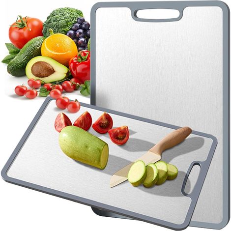 Planche Titan Double Face, Bord Silicone Antiderapant, Cuisine, Decouper, Metal, Hygiene (1/5)