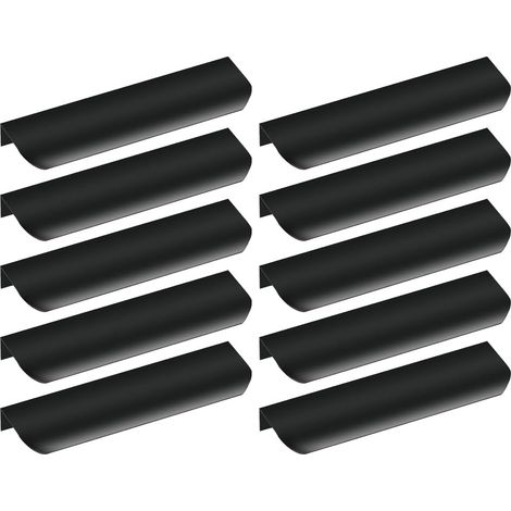 Poignée Meuble - Aluminium Noir Mat - 150 mm x 40 mm x 1 mm - Pour Porte Jusqu'à 25 mm - Lot de 10