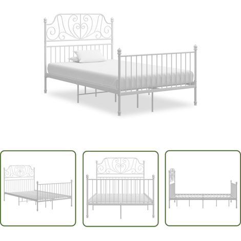 The Living Store Bettgestell Weiß Metall 120x200 cm - Metallbett - Doppelbett - Weißes Bett - Boxspringbetten - Bettrahmen (1/5)