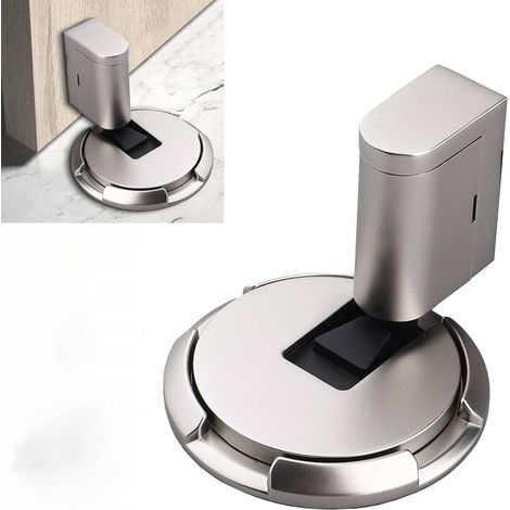 Butée de Porte Magnétique Améliorée,Cale Porte Bloc Porte e Sol Silencieuse en Alliage de Zinc Réglable sans Perforation avec Vis et Adhésif,pour Porte de Salon,Chambre,Cuisine,Bureau (Brossé) (1/5)