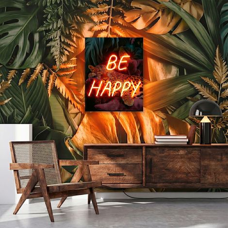 Tableau Lumineux - HOME DECO FACTORY - Be Happy - LED - Multicolore (1/4)