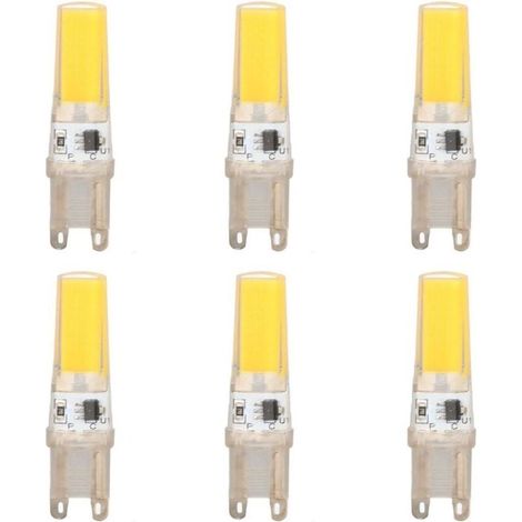 Lampadina LED G9, lampada alogena da 9W, luce bianca fredda 6500k, 500LM LED G9 senza sfarfallio, dimmerabile, per camera da letto, soggiorno, cucina, 6 pezzi [Classe energetica F]