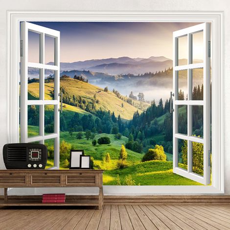 Tapisserie murale décorative avec fond de montagne et d'herbe, pour salon ou chambre, style bohème mandala. (1/5)