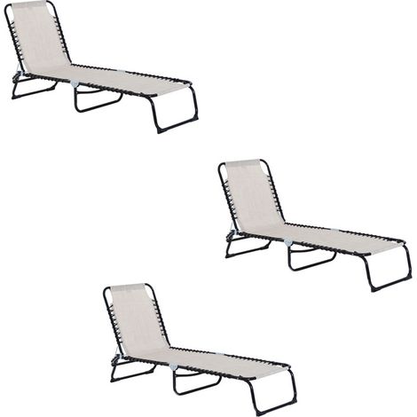 3er-Set sonnenliege faltbar Gartenliege 4-stufig verstellbare Rückenlehne Stahl Mesh-Stoff Beige 197x58x76 cm für entspannte Stunden im Freien