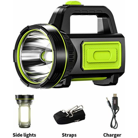 Aktionsangebot: Leistungsstarke, wiederaufladbare USB-LED-Taschenlampe mit Seitenlicht und hoher mAh-Zahl, wasserdichte Taschenlampe für Notfälle beim Wandern, Jagen und Campen (mit Seitenlicht)