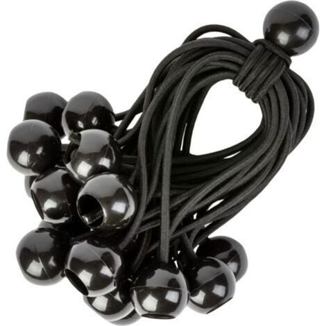 Cordons Élastiques avec Boules - Lot de 25 x 15 cm Tendeurs Universels avec Attaches - Sangle Elastique Résistant Parfaite pour le Camping, les Bagages & Bâches - Noir (1/5)