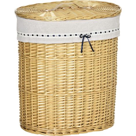 Panier à linge avec couvercle en osier naturel 100L 51x38x57cm pour chambre et salle de bain (1/5)