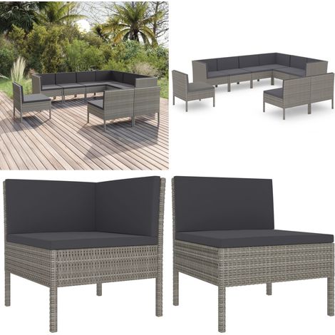 Salon de jardin 9 pcs avec coussins Résine tressée Gris - Salon De Jardin - Mobilier De Jardin - Set De Salon De Jardin - Meubles D'extérieur - Résine Tressée - Home & Living