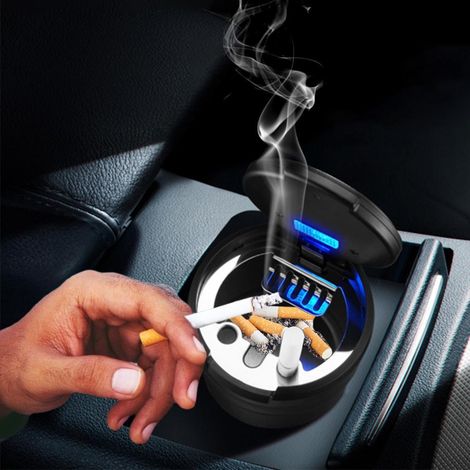 Auto-Aschenbecher mit Deckel und LED-Beleuchtung, kleiner tragbarer wasserdichter Mülleimer für Reisen und den Gebrauch zu Hause (1/5)