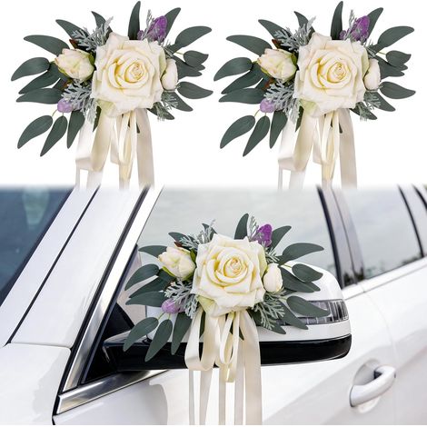 Déco de Voiture de Mariage, Lot de 2 Ornements de décoration de Mariage pour rétroviseur de Voiture - Nœuds pour antenne, Deco Mariage Voiture pour Mariage Réception Cérémonie Fête (1/5)