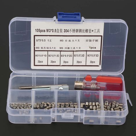 Kit de réparation de filetage en acier inoxydable (105 pièces) : inserts et douilles (M30,5). (1/5)