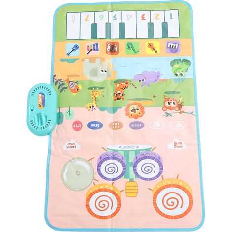 Tapis musical tactile pour tout-petits, piano, tambour et 2 baguettes, motif animaux, idéal pour l'éveil des enfants (garçons et filles). (1/5)