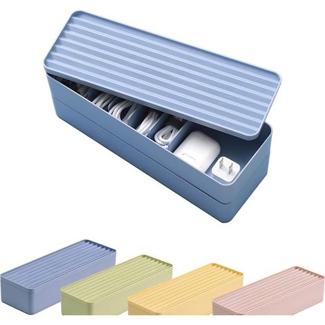Boîte de rangement de câbles double couche avec couvercle, boîte de rangement de câbles à 7 grilles, grande boîte de rangement de fils pour câbles, prise de chargeur, multiprises, boîte de gestion de
