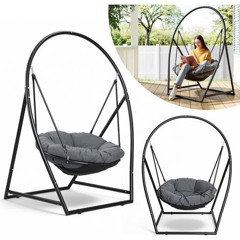 Wolketon Sillón colgante tipo huevo - con balancín y cojín - para interior y exterior - estructura de acero - capacidad de carga de 150 kg