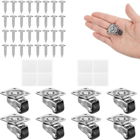 Mabor Kleine Lenkrollen, 8 Stück, weiche Gummilenkrollen, flache, selbstklebende/verschraubbare Rollen mit 360°-Drehplatte für kleine Haushaltsgeräte (1/4)