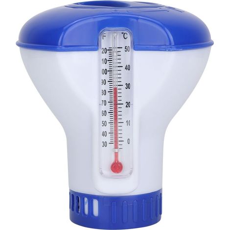 Distributeur de chlore flottant pour piscine avec thermomètre et porte-comprimés (1/4)