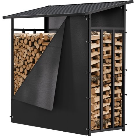 Jiubiaz Abri bois de chauffage porte-bûches grande capacité, 185 x 70 x 185 cm, structure acier avec toit galvanisé et deux couvertures PE (1/5)