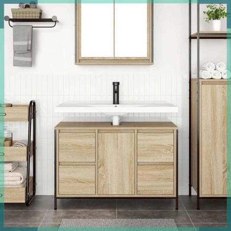Meuble sous-vasque - 861888 - Chêne sonoma - 90 x 34,5 x 60 cm - 4 tiroirs, 1 porte (1/5)