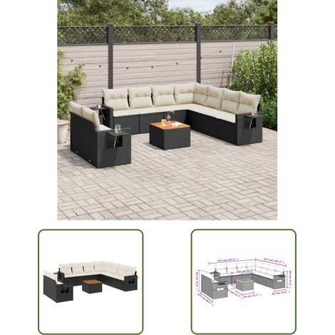 The Living Store Salon de jardin 10 pcs avec coussins noir résine tressée - Ensemble Salon De Jardin - Meuble Extérieur - Résine Tressée - Rotin Synthétique - Mobilier De Jardin (1/3)