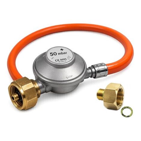 Alfa Forni Gas-Anschluss 50mBar Druckregler inkl. 80 cm Schlauch & 1/2"" auf 1/4"" Adapter AC-ALLGASD