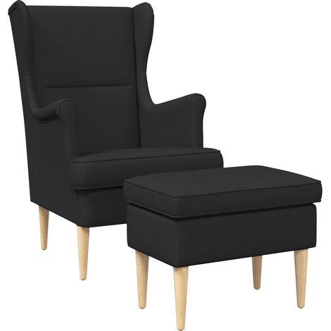 Sillón con Pouf 2 uds. Negro Tela vidaXL (1/5)