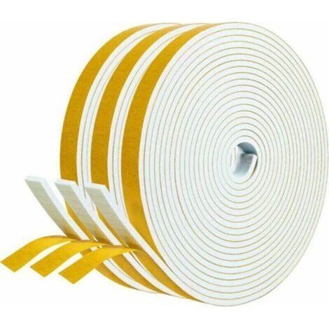 Selbstklebende Tür-/Fensterdichtung, 3 Rollen, 12 mm x 3 mm x 5 m, Schaumgummidichtung, stoßfeste Dichtung gegen Zugluft, Schutz für Möbel/Wände/Griffe – weißer Schaumstoff, gelbe Folie