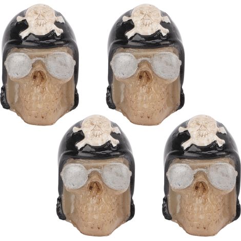 Lot de 4 capuchons de valve de pneu de voiture en ABS et cuivre, style crâne, universels, pour vélos, SUV et camions, noir (1/5)