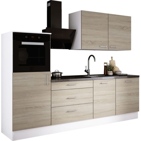 Ensemble de cuisine : Blanc Mat, Chêne Sonoma, d : l : 250 cm, h : 220 cm, p : 60 cm (1/4)