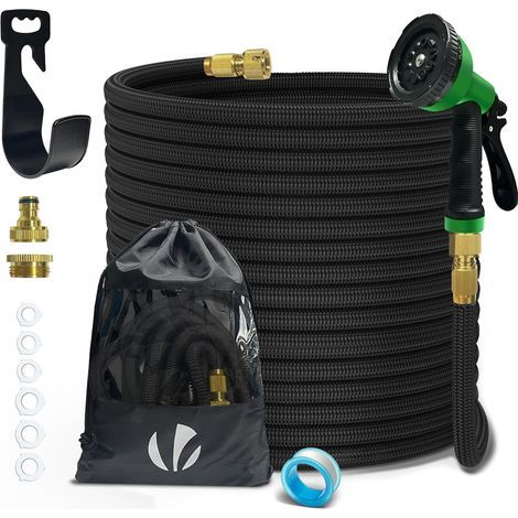 [JAMAIS UTILISÉ] VOUNOT® Flexibler Gartenschlauch 30m, Flexibel Wasserschlauch Dehnbarer mit 10 Sprühfunktionen,Messinganschlüssen,Schwarz