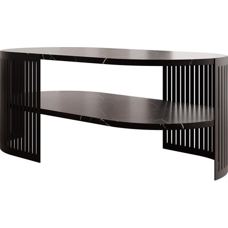Mesa de centro Civer VI, Negro + Mármol negro, 40x50x100cm, Diámetro: 0, Aglomerado laminado, Ovalada
