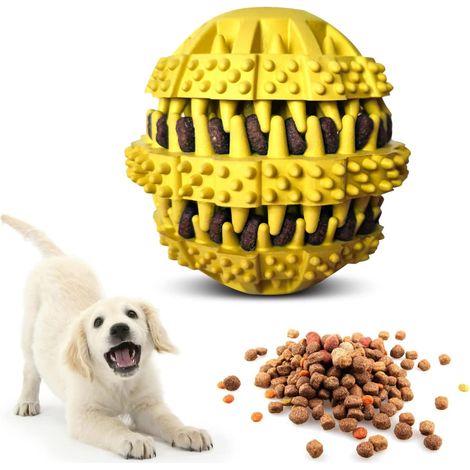 Jouet pour chien Boule Brosse à dents Distributeur de friandises Jouet interactif pour chien Nettoyage des dents Distributeur de friandises IQ Jouet d'entraînement (jaune) (1/2)