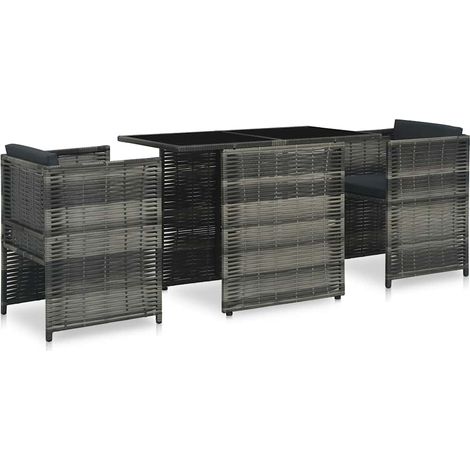vidaXL Set mesa y sillas jardín 3 pzas y cojines ratán sintético gris (1/5)