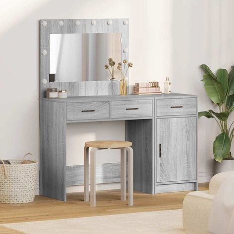 Schminktisch mit Spiegelbeleuchtung 2 pcs Grau Holzwerkstoff