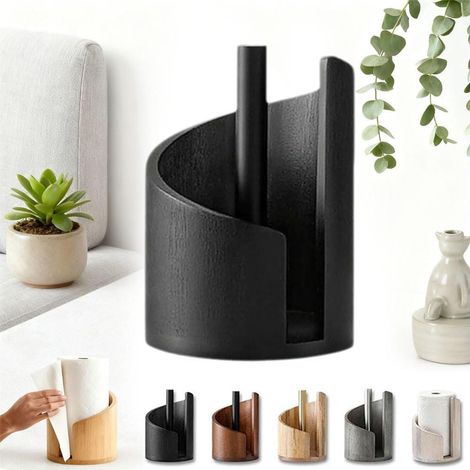 1 Porte-rouleau Essuie-tout, Base Bois De Manguier, Tige Fer Robuste, Pour Cuisine Salle De Bain
