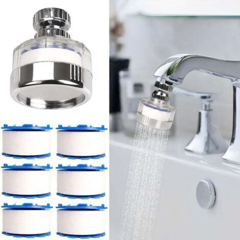 PA Ensemble de 7 pièces pour purificateur d'eau d'évier, comprenant des cartouches filtrantes, un filtre universel rotatif à 360° pour robinet d'évier, élimine le fluorure de l'eau dure. (1/4)