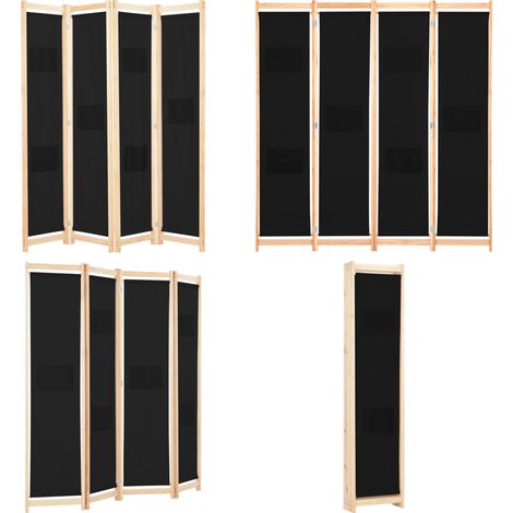 Cloison de séparation 4 panneaux Noir 160x170x4 cm Tissu - Cloison De Séparation - Pare-vue - Cloison Pliable - Cloison Décorative - Séparation Pièce - Home & Living