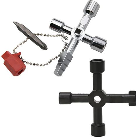 4-Way Cross Multi-Function Universal Wrench – Pack of 2 for Taps, Water Meters, and Electrical Cabinets – Practical and Robust