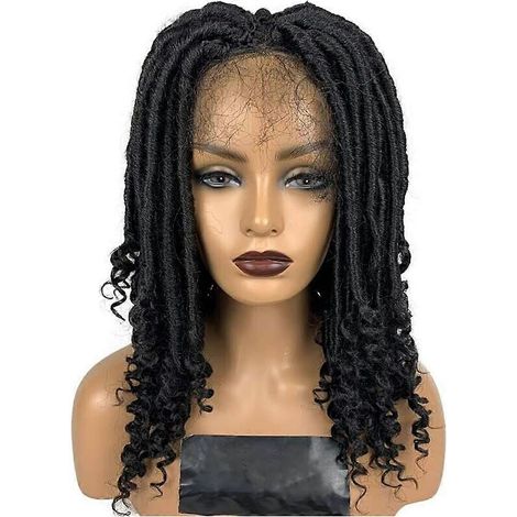 Perruque synthétique tressée Goddess Faux Locs avec lace front crochet et pointes bouclées