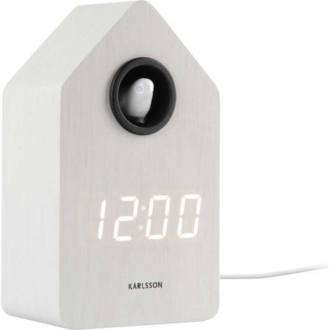 Réveil LED Horloge Coucou effet bois Blanc sur prise - Karlsson (1/5)