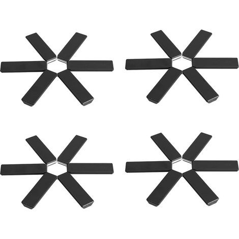 Juego de 4 piezas, salvamanteles para ollas y sartenes, guante de cocina, 19,5 x 19,5 cm, negro, ABS, plegable, para ollas, sartenes y platos, salvamanteles para sartenes (1/5)