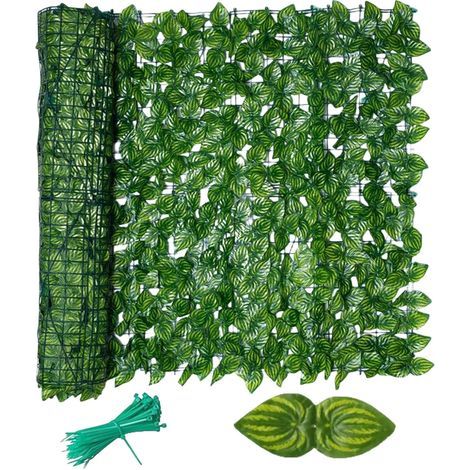 Clôture de jardin 3 x 0,5 m treillis de lierre artificiel feuilles clôture de confidentialité panneaux pour plantes, balcon, extérieur, haie artificielle de feuilles de lierre (1/5)