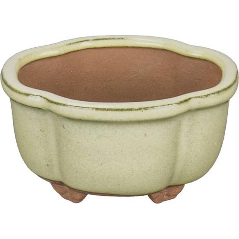 Vaso per bonsai ovale in gres smaltato bianco 8x6,5x4 cm - SF15 (1/3)
