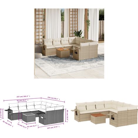 9-tlg. Garten-Sofagarnitur mit Kissen Beige Poly Rattan - Gartenmöbel Set - PE-Rattan Möbel - Outdoor Lounge - Esszimmergarnitur - Balkonmöbel - Home & Living (1/3)