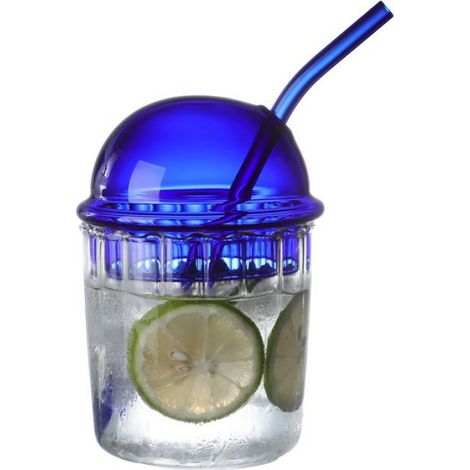 Bocal en verre 450 ml bleu Klein avec couvercle hermétique et paille réutilisable, compatible lave-vaisselle, idéal pour jus et smoothies (1/5)