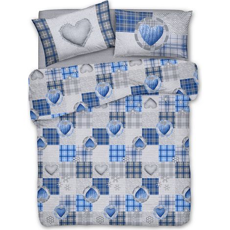 Copripiumino parure sacco e federa love mountain 100% cotone singolo matrimoniale 1 Piazza - Blu