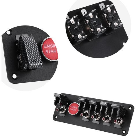 Tableau de démarrage moteur 12V 6 groupes, interrupteur à bascule avec bouton poussoir pour voiture de course, fibre de carbone (1/5)