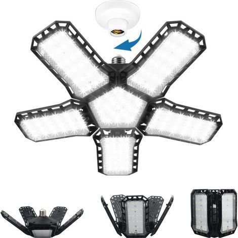 5+1 Éclairage de garage à LED,80W Lampe d'atelier Déformables à 5 Panneaux Ajustables,E27 Lumière de Garage Super Brillant Eclairage pour Garage,Entrepôt,Gym,Sous Sol,Cuisine [Classe énergétique D] (1/5)