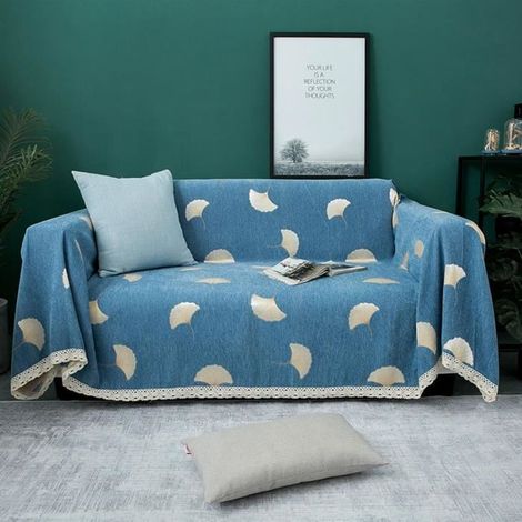Sofabezug – Chenille – 180 x 360 cm – Dehnbar – Rutschfest – Blaues Muster