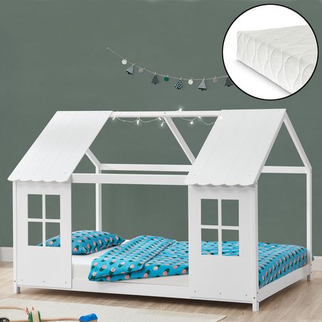 Halboffenes Kinderbett Tostedt mit Matratze 120x200 cm Weiß [en.casa]
